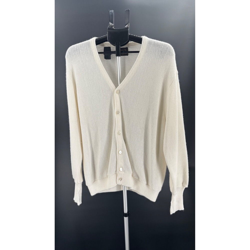 Vintage JCPenney Sweater Womens XL Cream White Acrylic V-Neck Button Cardigan